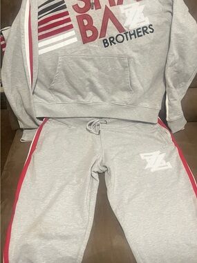 Brother Light Gray Jogger Sweatpants with Red Side Stripes